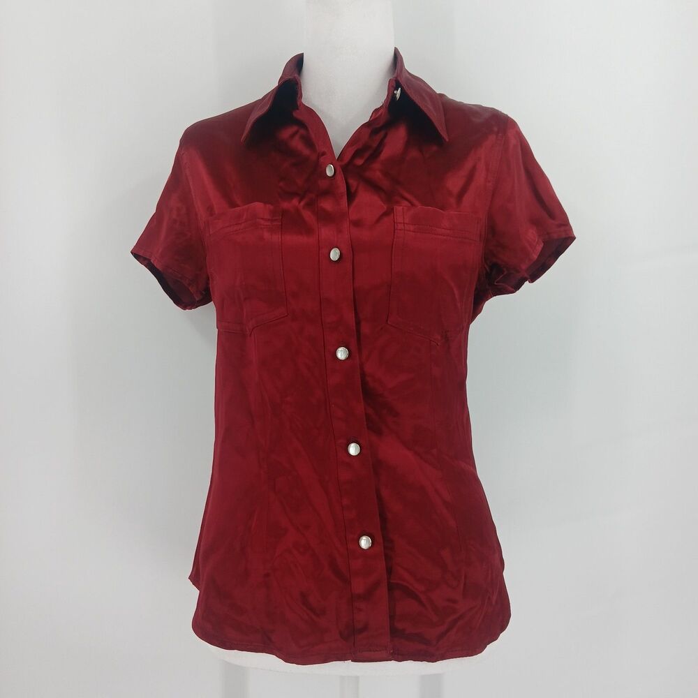 Accomplice Women's Red Short Sleeve Button-Front Blouse Size Small